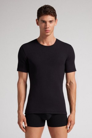 Intimissimi Kort-sleeve Modal-cashmere Top Svarte | SN-ITMSM58607
