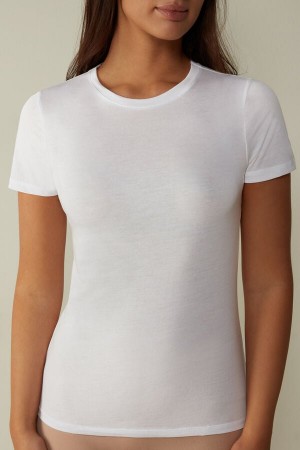 Intimissimi Kort-sleeve T-shirt In Ultrafresh Supima® Bomull Hvite | SN-ITMSM58035