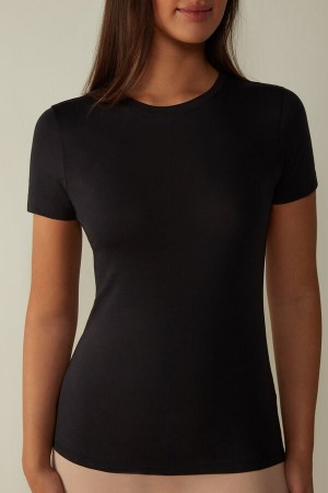 Intimissimi Kort-sleeve T-shirt In Ultrafresh Supima® Bomull Svarte | SN-ITMSM58036