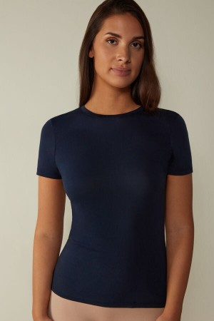 Intimissimi Kort-sleeve T-shirt In Ultrafresh Supima® Bomull Blå | SN-ITMSM58038