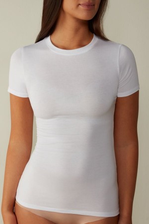 Intimissimi Kort-sleeved Stretch Supima® Bomull Top Hvite | SN-ITMSM58041