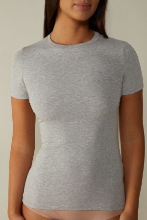 Intimissimi Kort-sleeved Stretch Supima® Bomull Top Grå | SN-ITMSM58045