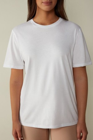 Intimissimi Kort-sleeved Supima® Bomull Top Hvite | SN-ITMSM58039
