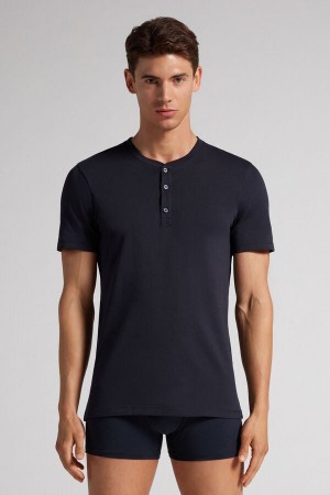 Intimissimi Kort-sleeved Supima® Bomull Shirt Blå | SN-ITMSM58745
