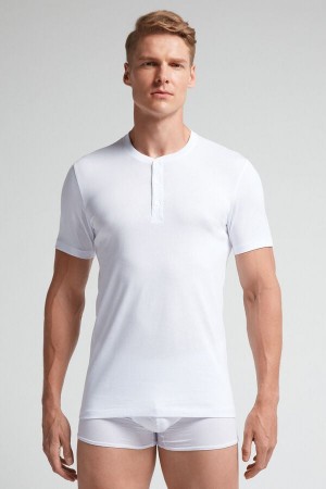 Intimissimi Kort-sleeved Supima® Bomull Shirt Hvite | SN-ITMSM58746