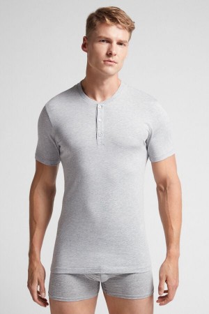 Intimissimi Kort-sleeved Supima® Bomull Shirt Grå | SN-ITMSM58747