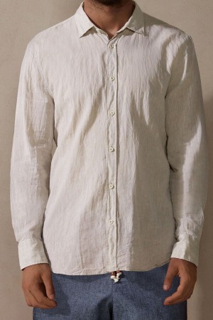 Intimissimi Linen And Bomull Shirt Beige | SN-ITMSM58643