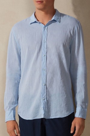 Intimissimi Linen And Bomull Shirt Lyse Blå | SN-ITMSM58644