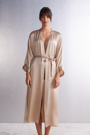 Intimissimi Living In Luxe Long Silk Robe Beige | SN-ITMSM58441