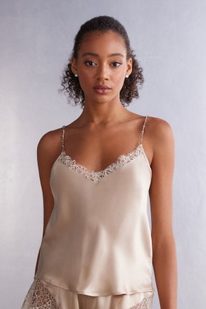 Intimissimi Living In Luxe Silk Camisole Beige | SN-ITMSM58024
