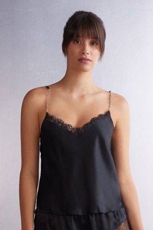 Intimissimi Living In Luxe Silk Camisole Svarte | SN-ITMSM58395