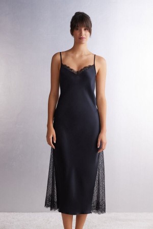 Intimissimi Living In Luxe Silk Nightgown Svarte | SN-ITMSM57843