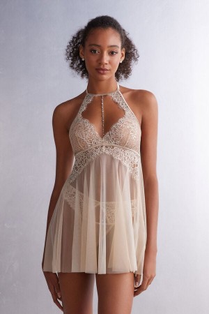 Intimissimi Living In Luxe Tulle And Blonder Babydoll Beige | SN-ITMSM57846