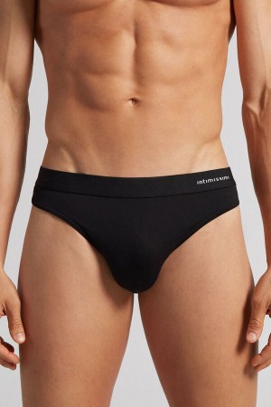 Intimissimi Logo Detailed Microfiber Thong Svarte | SN-ITMSM58542
