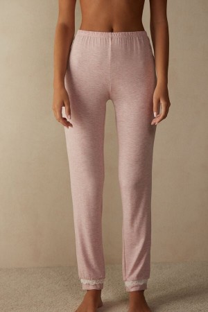 Intimissimi Long Modal Blonder Detail Trousers Rosa | SN-ITMSM58209