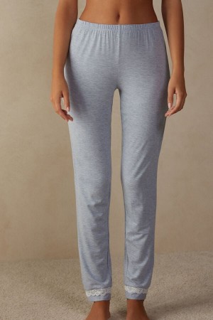 Intimissimi Long Modal Blonder Detail Trousers Lyse Blå | SN-ITMSM58211