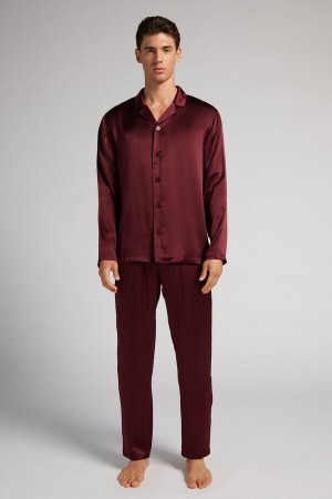 Intimissimi Long Silk Piped Pajamas Rød | SN-ITMSM58710