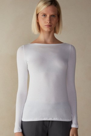 Intimissimi Long Sleeve Bateau Neck Top In Micromodal Hvite | SN-ITMSM58086
