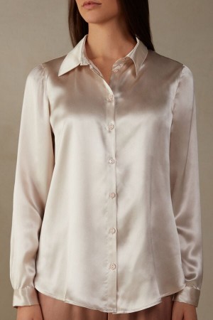 Intimissimi Long Sleeve Silk Shirt Beige | SN-ITMSM58060