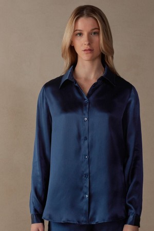 Intimissimi Long Sleeve Silk Shirt Blå | SN-ITMSM58059