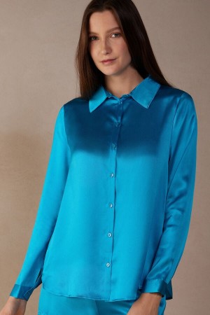 Intimissimi Long Sleeve Silk Shirt Blå | SN-ITMSM58062