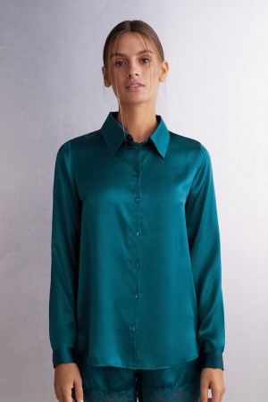 Intimissimi Long Sleeve Silk Shirt Blå | SN-ITMSM58067