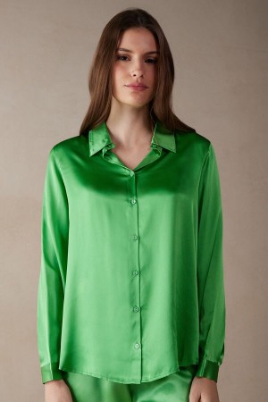 Intimissimi Long Sleeve Silk Shirt Grønn | SN-ITMSM58064