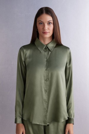 Intimissimi Long Sleeve Silk Shirt Grønn | SN-ITMSM58065