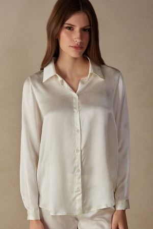 Intimissimi Long Sleeve Silk Shirt Hvite | SN-ITMSM58061