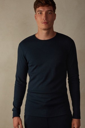 Intimissimi Long Sleeve Top In Warm Bomull Blå | SN-ITMSM58645
