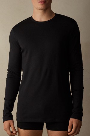 Intimissimi Long Sleeve Top In Warm Bomull Svarte | SN-ITMSM58647