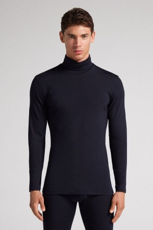 Intimissimi Long-sleeve High-neck Merino-wool Top Blå | SN-ITMSM58632
