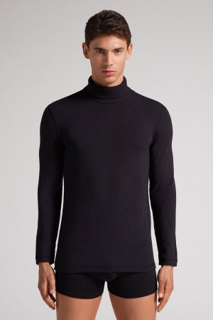 Intimissimi Long-sleeve High-neck Modal-cashmere Top Svarte | SN-ITMSM58661
