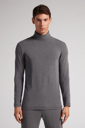 Intimissimi Long-sleeve High-neck Modal-cashmere Top Mørke Grå | SN-ITMSM58662
