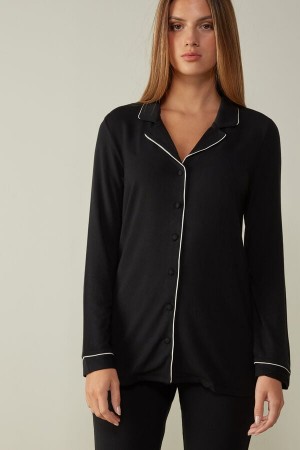 Intimissimi Long-sleeve Micromodal Pajama Top Svarte | SN-ITMSM58191