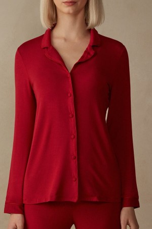 Intimissimi Long-sleeve Micromodal Pajama Top Rød | SN-ITMSM58202