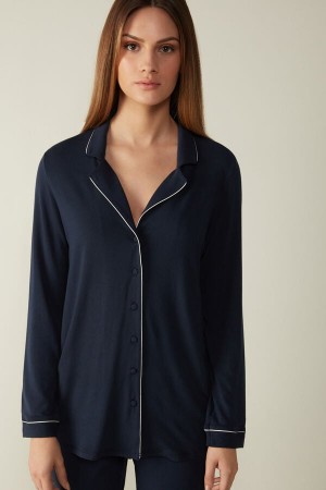 Intimissimi Long-sleeve Micromodal Pajama Top Blå | SN-ITMSM58207
