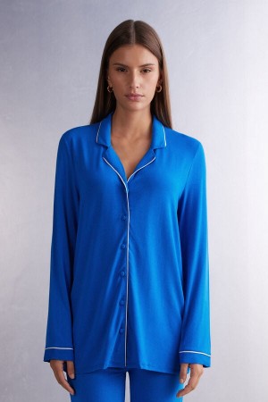 Intimissimi Long-sleeve Micromodal Pajama Top Blå | SN-ITMSM58274