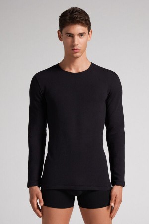 Intimissimi Long-sleeve Modal-cashmere Top Svarte | SN-ITMSM58740