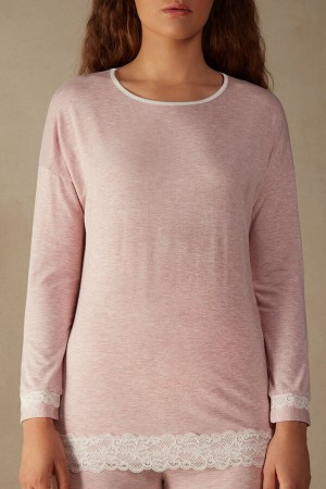 Intimissimi Long-sleeve Round-neck Modal Top Rosa | SN-ITMSM58210
