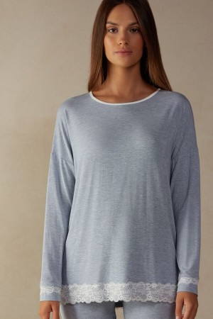 Intimissimi Long-sleeve Round-neck Modal Top Lyse Blå | SN-ITMSM58212