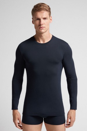 Intimissimi Long-sleeve Stretch Supima Bomull Top Blå | SN-ITMSM58625