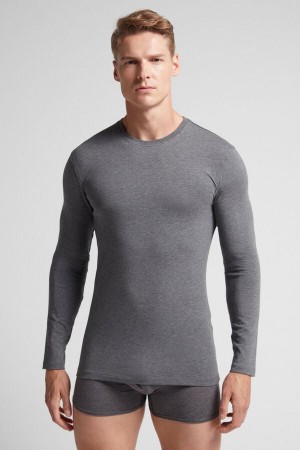 Intimissimi Long-sleeve Stretch Supima Bomull Top Mørke Grå | SN-ITMSM58638