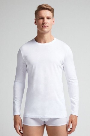 Intimissimi Long-sleeve Supima® Bomull Top Hvite | SN-ITMSM58621