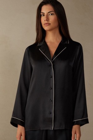 Intimissimi Mannish-cut Jacket In Silk Satin Svarte | SN-ITMSM58189