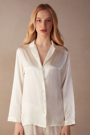 Intimissimi Mannish-cut Jacket In Silk Satin Hvite | SN-ITMSM58193