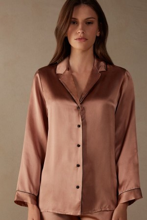 Intimissimi Mannish-cut Jacket In Silk Satin Beige | SN-ITMSM58195