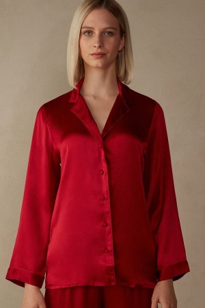 Intimissimi Mannish-cut Jacket In Silk Satin Rød | SN-ITMSM58203