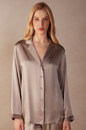 Intimissimi Mannish-cut Jacket In Silk Satin Beige | SN-ITMSM58205
