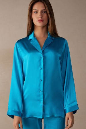 Intimissimi Mannish-cut Jacket In Silk Satin Blå | SN-ITMSM58240